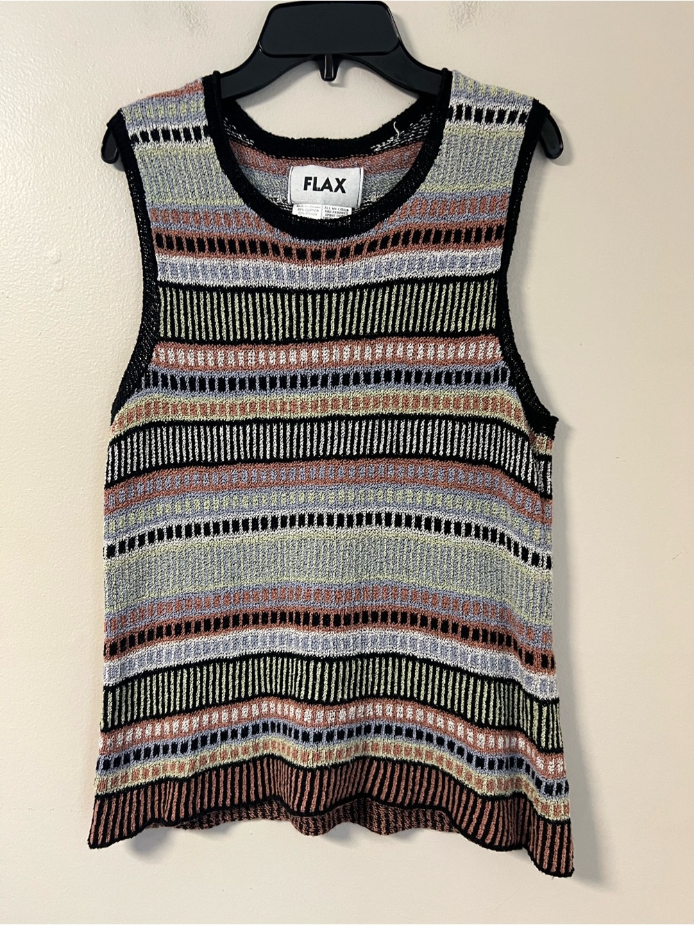 Flax Vintage Multicolored Striped Knit Sweater Tank Womens S/M Textured Y2K Boho